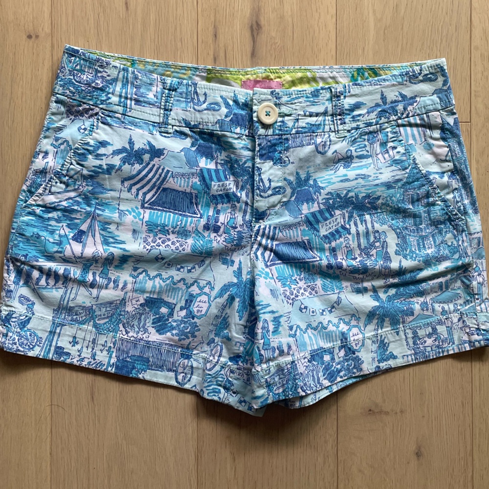 Lilly Pulitzer fresh catch toile blue callahan shorts size 6